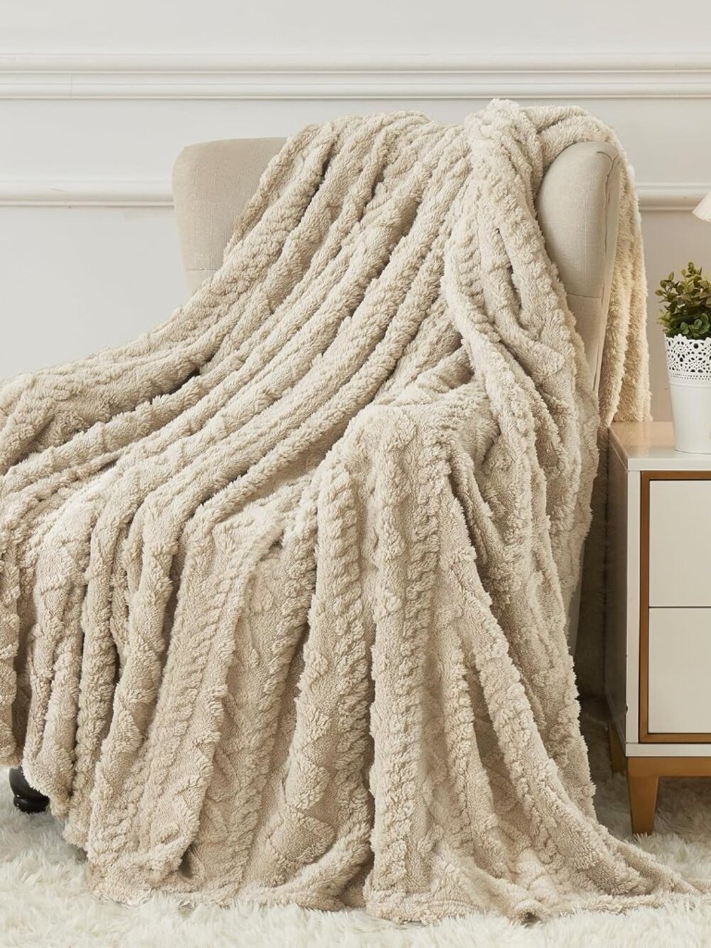 Fleece Throw Blanket For Couch, Fall Boho Blankets,50"X60" Khaki | Lightweight F